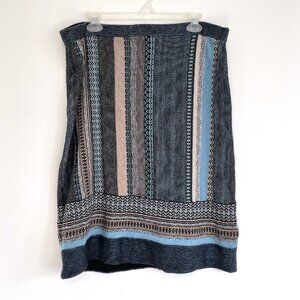 NIC+ZOE NIC ZOE Blue Black Striped Geo Pull On WOOL Midi Length Sweater Skirt M